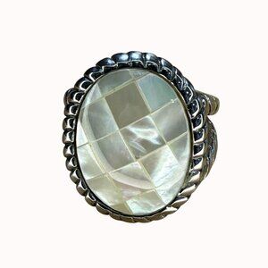 Elegant Mother Of Pearl Mosaic Statement Ring In Stainless Steel Size 7